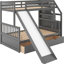 Lit superposé simple au-dessus d'un lit double gris - Possède une conception multifonctionnelle avec des tiroirs et une structure de glissade stable-1971312566