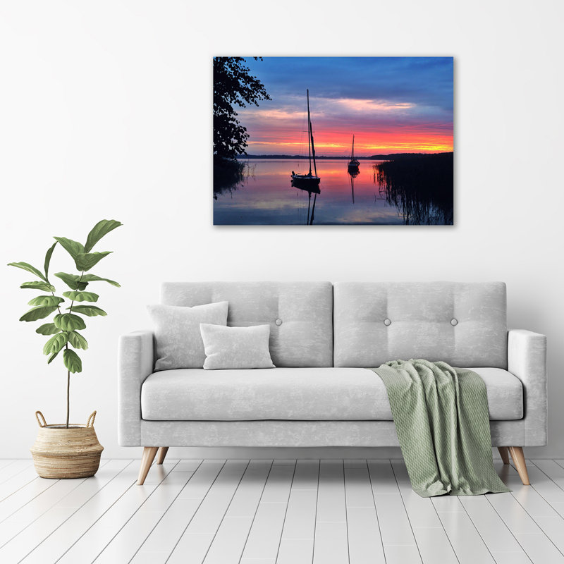 Glass Print Wall Art 100X70cm Image Printed On Glass Decorative Wall Picture Behind Toughened / Tempered Safety Real Glass For Kitchen & Living Room Theme:Sailboats At Sunset