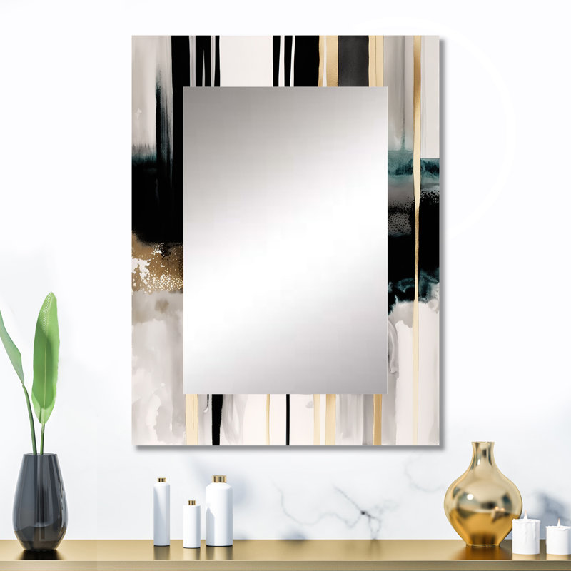 Abstract Transitional Shapes IV - Abstract Shapes Large Wall Mirror, Black Unique Mirror, Printed Metal Art, 32" x 24"