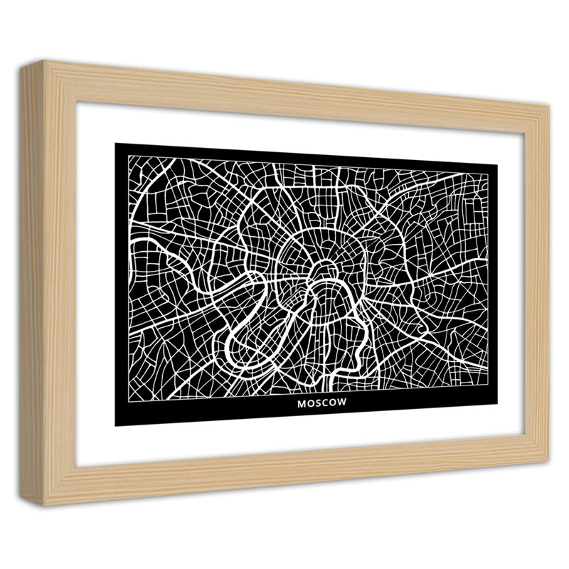 Moscow City Map - Single Picture Frame Print, 60cm H x 90cm W, Light Brown