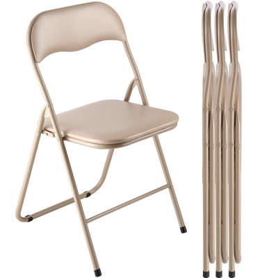 4 Pack Folding Chairs, Foldable Leather Chairs With Heavy Duty Metal Frame & Padded Cushion, Portable Folding Card Table Chairs, Stackable Seats For Home, Yard, Garden, Parties, Events, Khaki