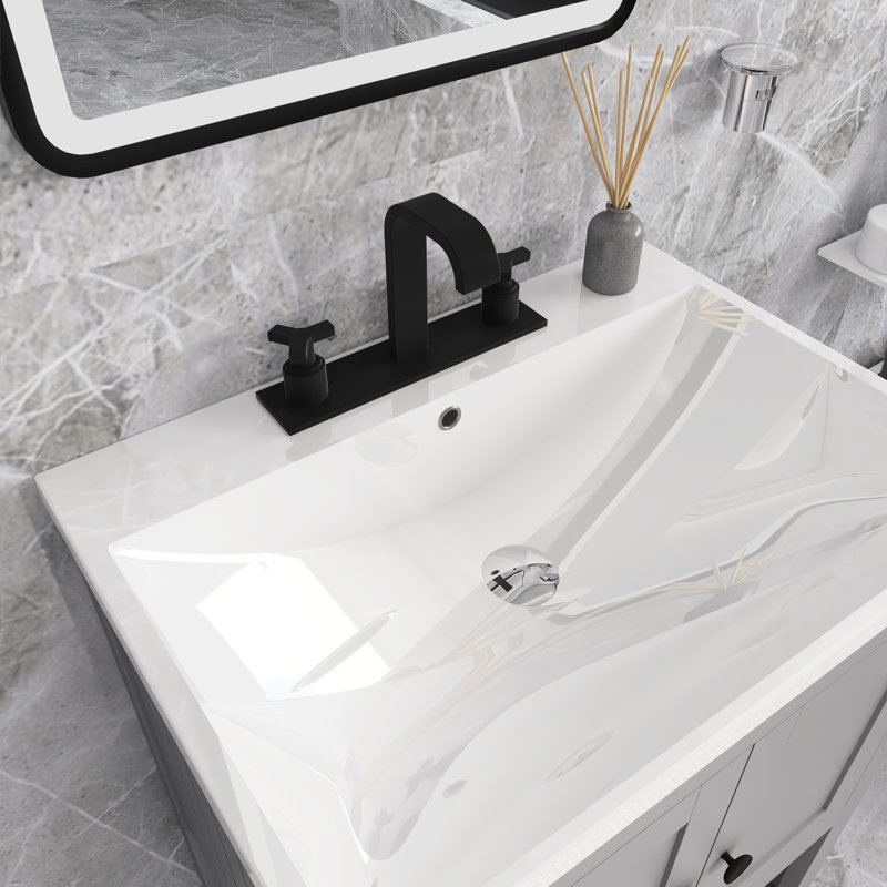 Meuble-lavabo autoportant 36 po blanc avec lavabo en céramique 36 po, Gris