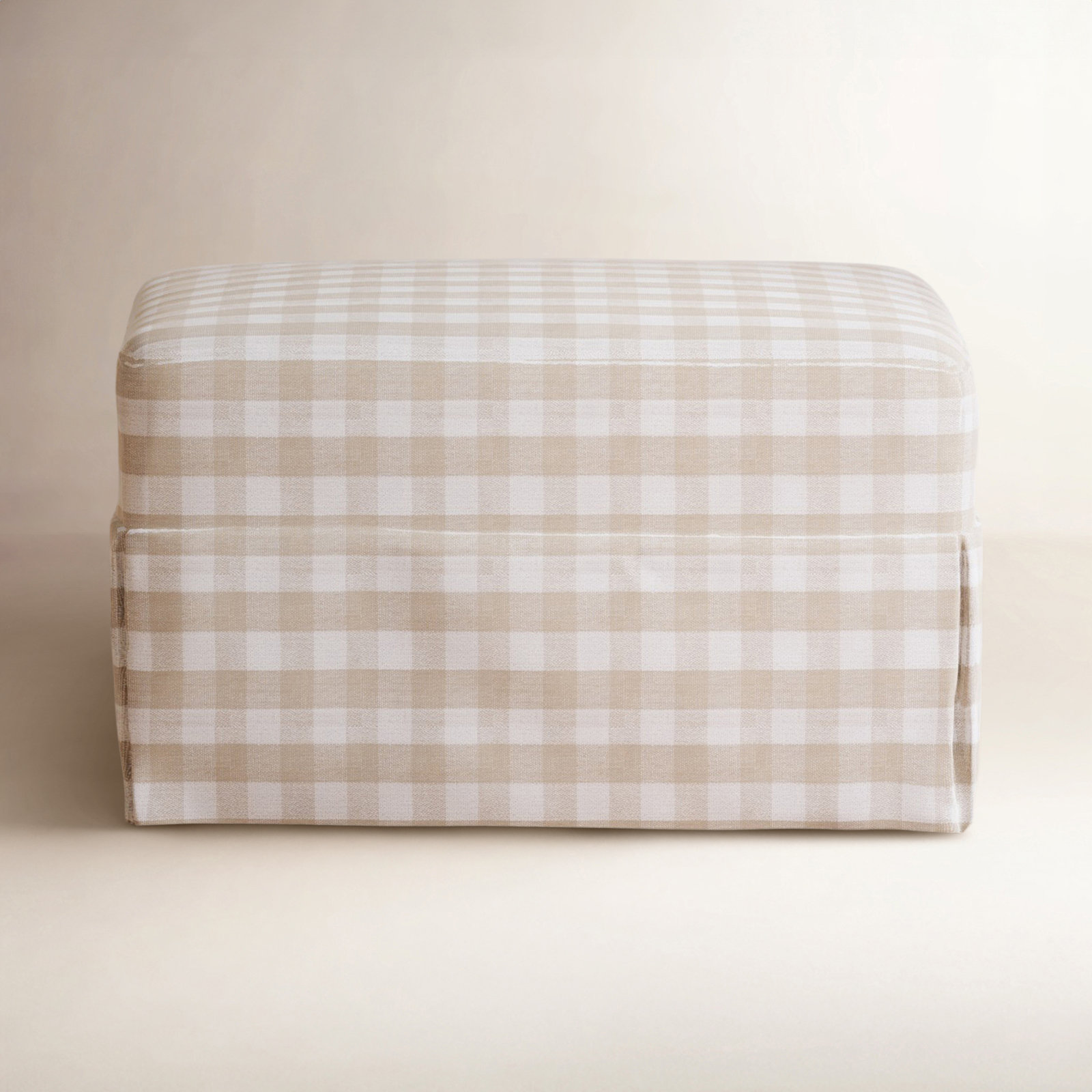 Crawford Upholstered Ottoman, Tan Gingham