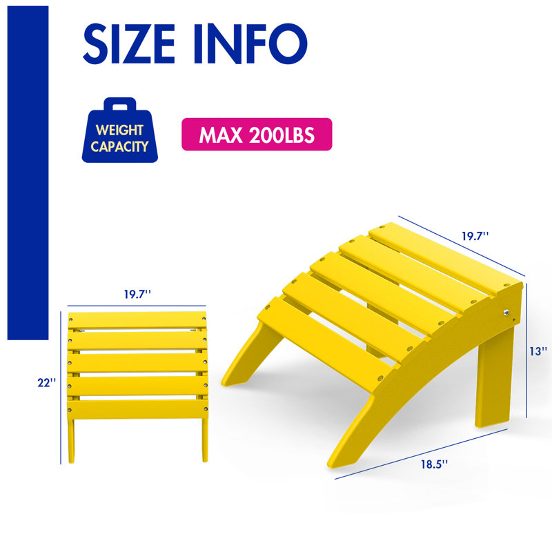 Folding Adirondack Ottoman, HDPE Weather Resistant Adirondack Chair Footrest, Yellow