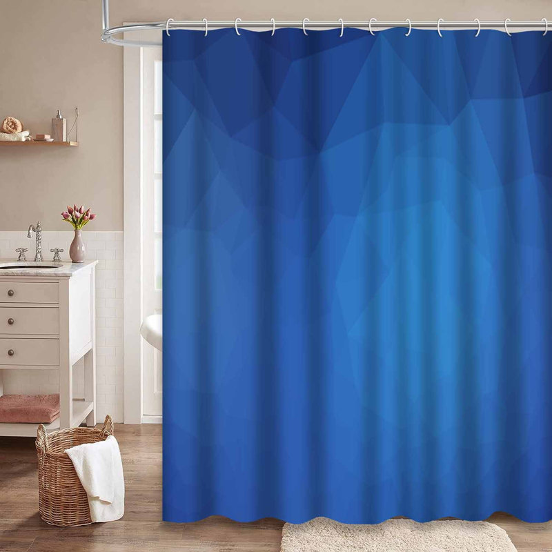 Rideau de douche léger à motif abstrait géométrique bleu avec 12 crochets, L 72 po x l 72 po