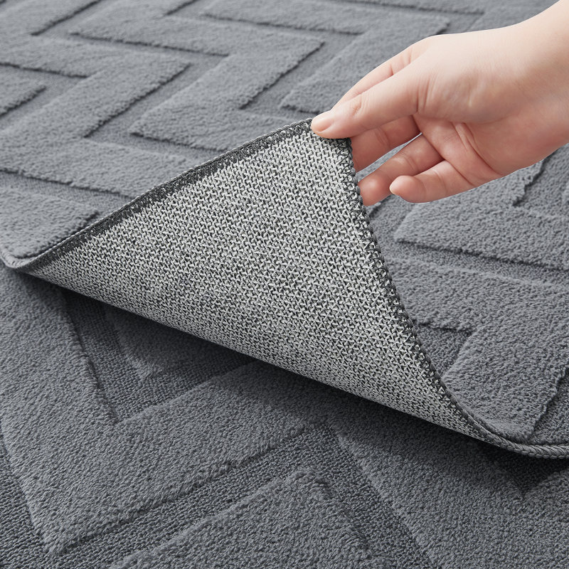 Geometric Machine Tufted Shag Area Rug, Rectangle 60 x 110 cm, Grey