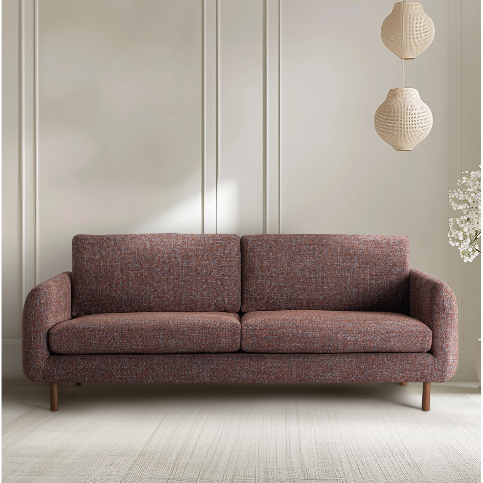 Leno 86'' Upholstered Sofa, Caramel Performance Chenille