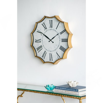 23.5X2.5X23.5" Vintage Roman Numeral Wall Clock With Gold Trim