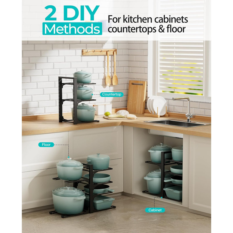 Pots and Pans Organizer Under Cabinet 13.8", 6-Tier Adjustable Rack