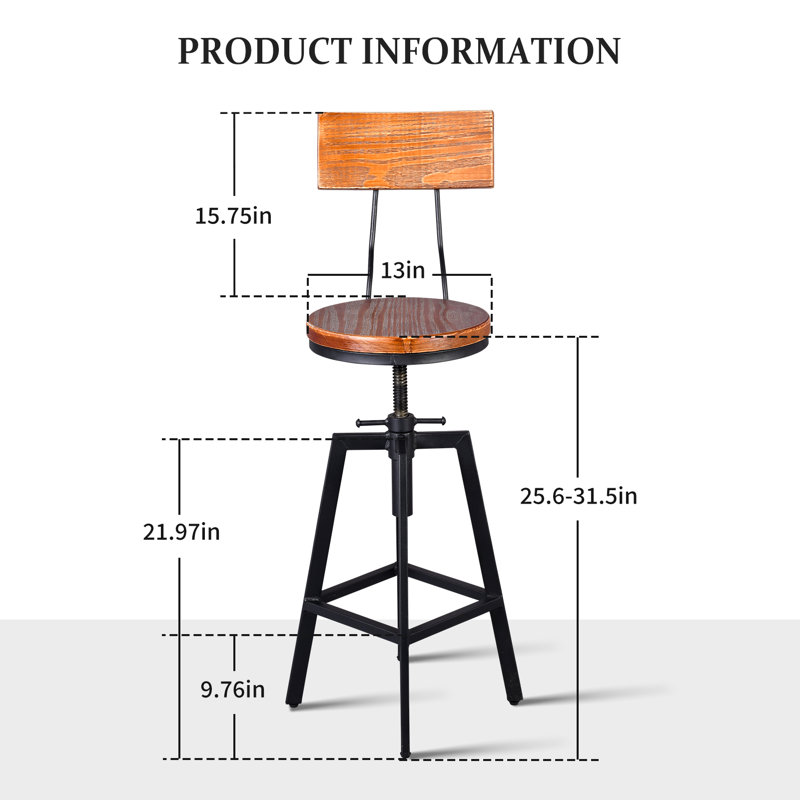 Tabouret pivotant en bois massif Heanor, Brun