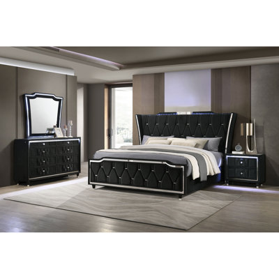 Ensemble de chambre avec grand lit noir 4 pièces