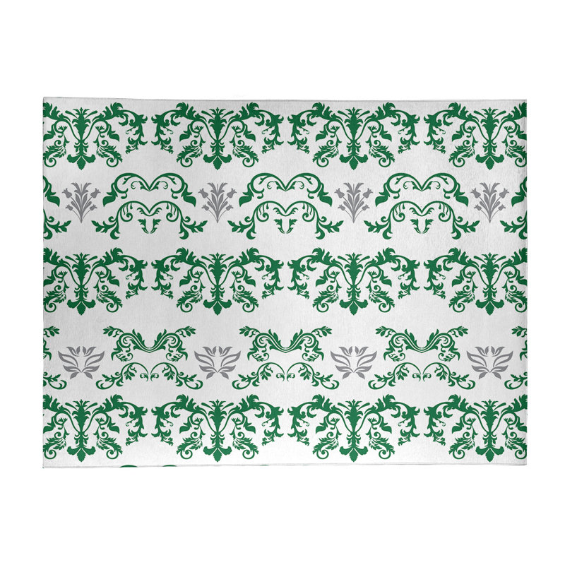 Tapis blanc / vert Damask, Rectangle 8 pi x 10 pi