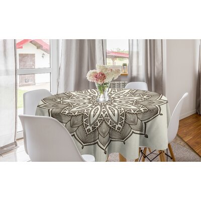 Ambesonne Brown Mandala Round Tablecloth, Antique Detailed Mandala Image Tribal Moire Leaves Pattern Print, Circle Table Cloth Cover For Dining Room K -  East Urban Home, 0C2721AC8C7D4D11BC3A8C920AB85D0F