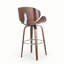 Tabouret de bar pivotant de style Mid-Century avec structure en bois cintré et repose-pieds chromé