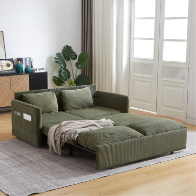 64.5 Inch Sleeper Sofa Bed  3-In-1 Adjustable Sleeper With Pullout Bed   2 Pillows And Side Pockets  Soft Corduroy Convertible Sleeper Sofa Bed For Living Room Bedroom Apartment Office