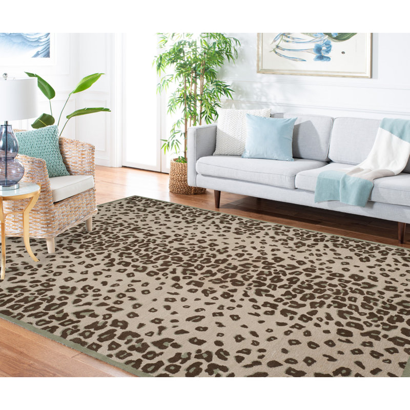 Jamon Martha Stewart Hand Tufted Wool/Viscose Animal Print Rug in Grassland Green, Rectangle 9' x 12'