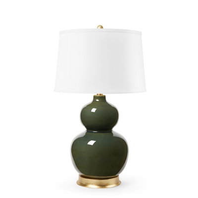 Jade Lamp With Shade 17-Inch White Linen, With Gold