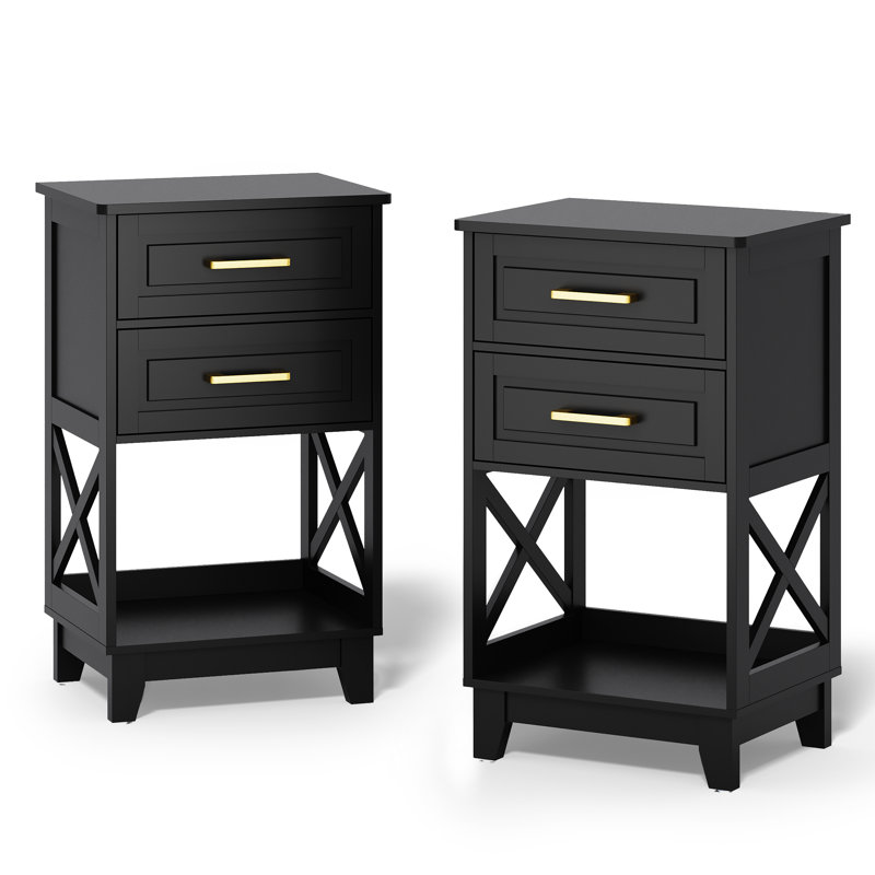 Havelka 2-Drawer Nightstand, Black, Set of 2