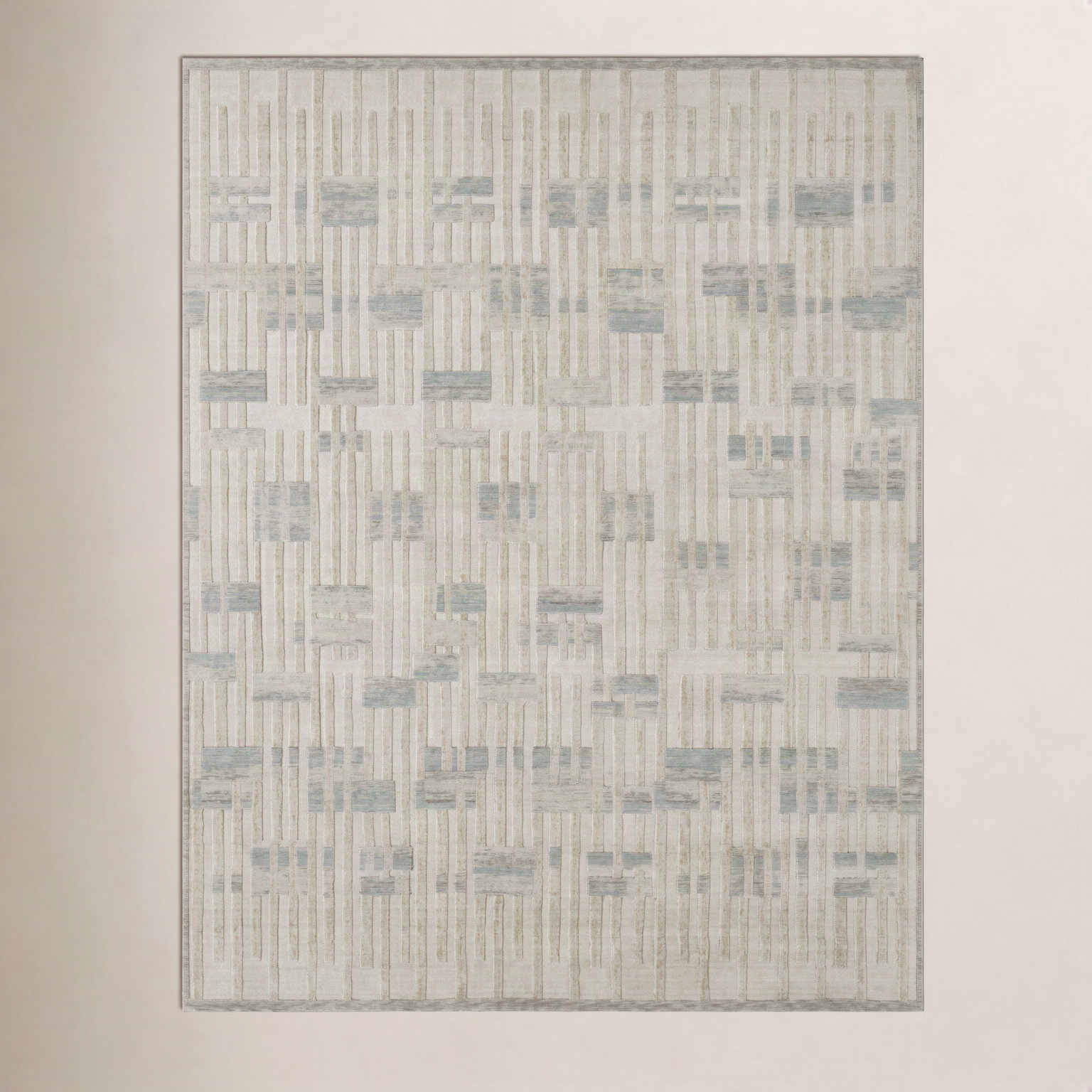 Geometric Wool Rug, Cream/Sand/Azure Abstract, Rectangle 8'6" x 11'6"