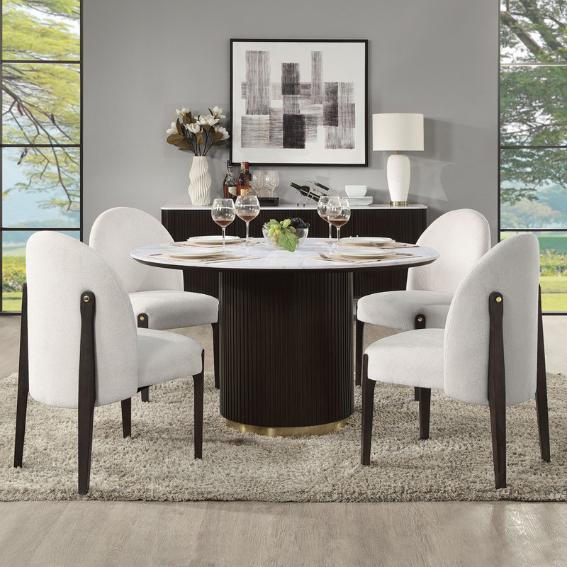 Table de salle à manger avec plateau en marbre d'ingénierie et finition espresso