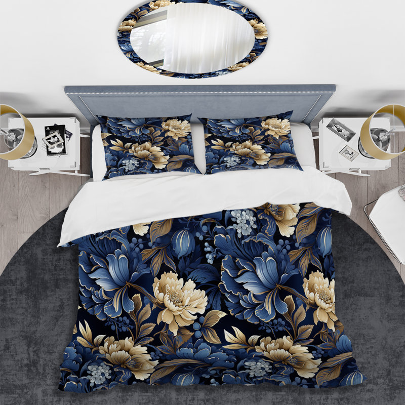 Literie Cobalt Foliage Victorian, Housse de couette simple + 1 taie décorative stan