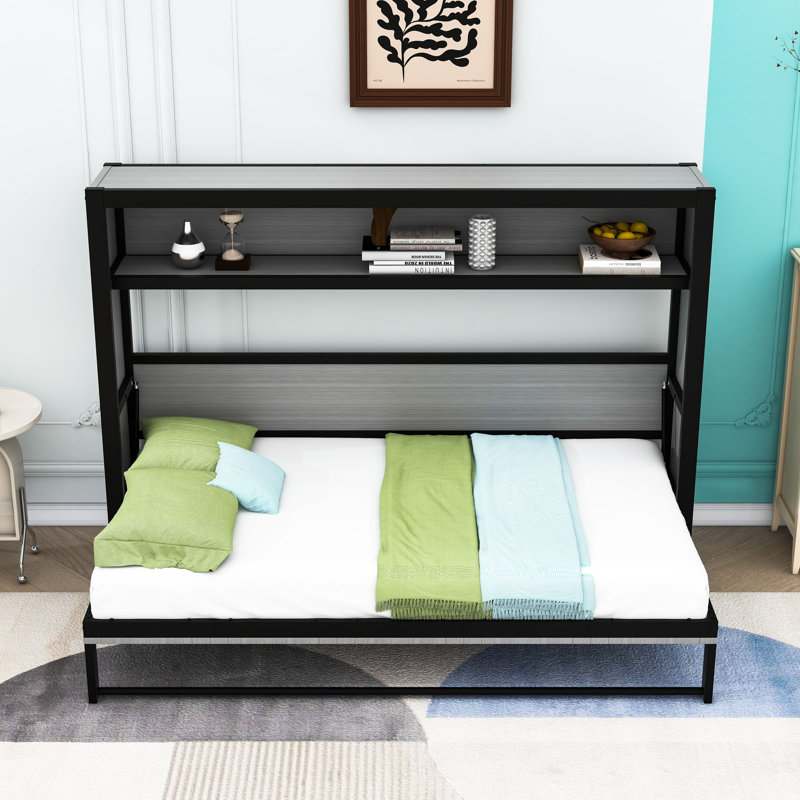 Lit escamotable avec tablettes et pliable Murphy, gris