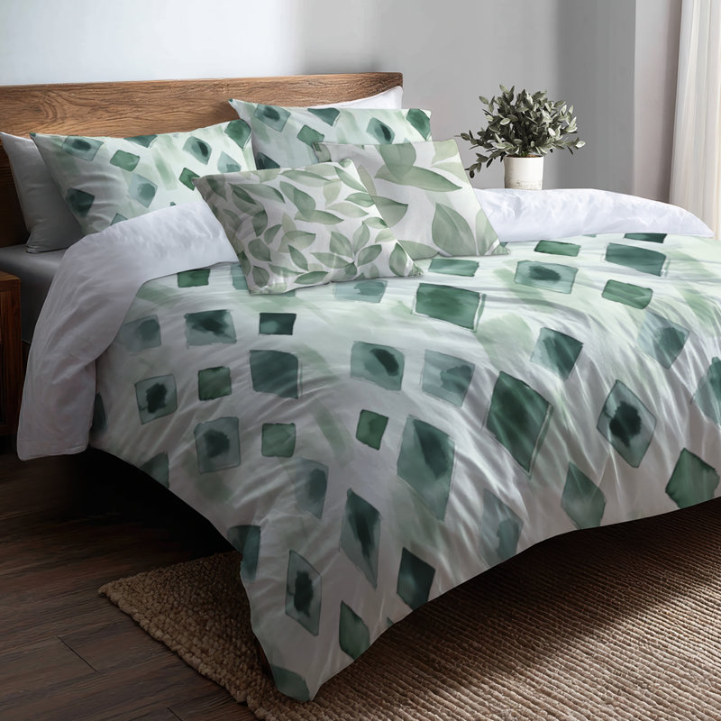 Ensemble de literie moderne de 6 pièces - Ensemble d'édredon scandinave sauge Ikat, King Comforter + 5 Additional Pieces