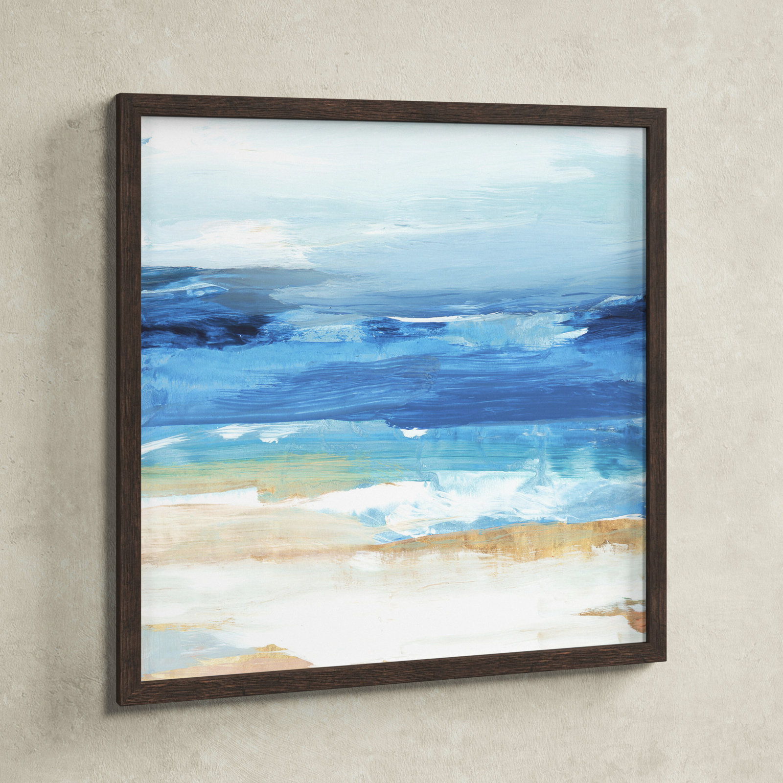 Daphnee "Surface Waves" Painting, 23.5" H x 23.5" W x 0.75" D, Walnut Framed