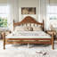 Solid Pine Queen Platform Bed with Elegant Headboard and Slatted Support-133400899