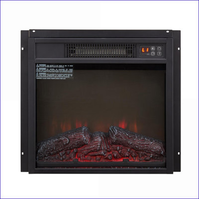 Electric Fireplace Insert 18'' 1400W with Remote, Realistic Flame &amp; Log Set - Black | Tempered Glass+Sheet Metal+Plastic