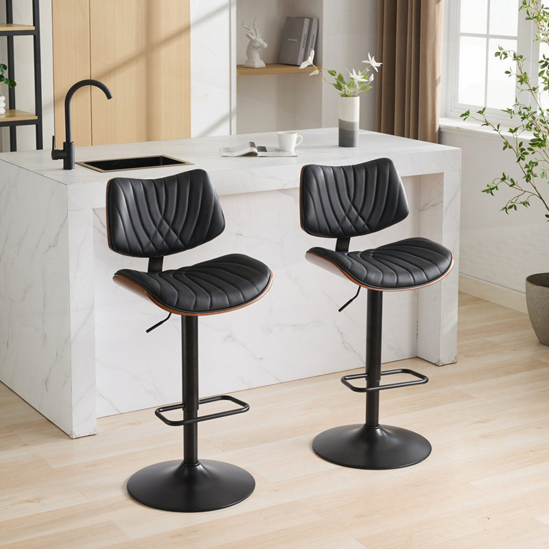 Chaises de bar noires réglables Mid-Century, Noir, 1