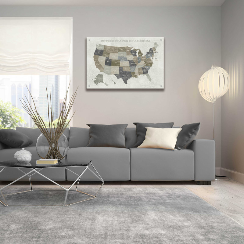 «Slate US Map» par Sue Schlabach, art mural en verre acrylique, H 24 po x l 36 po x P 0,2 po
