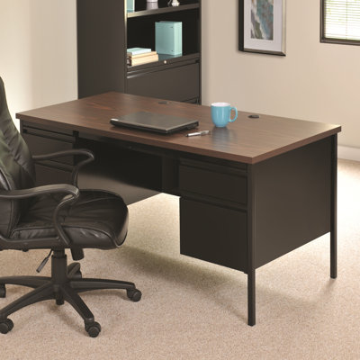 Double Pedestal Office Desk with Center Drawer for Home, Office, or School
