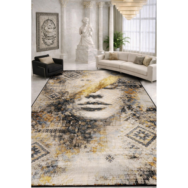 Tapis gris tissé à motif abstrait lavable Mosso, 3'11" x 5'11"