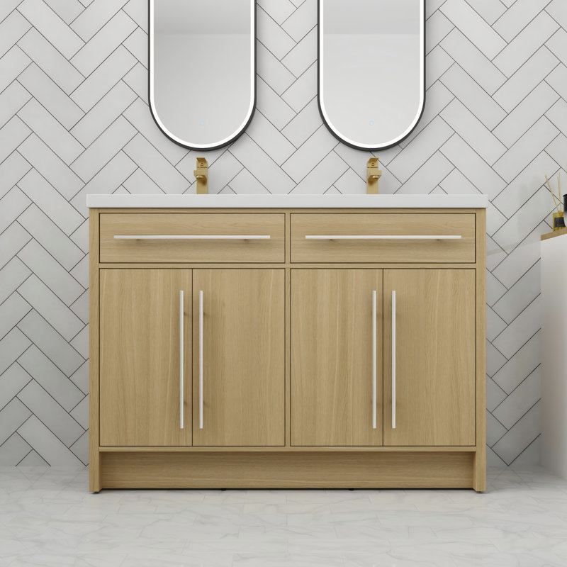 Meuble-lavabo autoportant avec porte à fermeture en douceur et tablettes en résine de 48 po, 48"