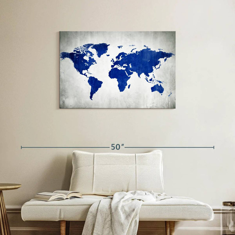 Carte du monde Aliaz en bleu, H 24 po x l 36 po
