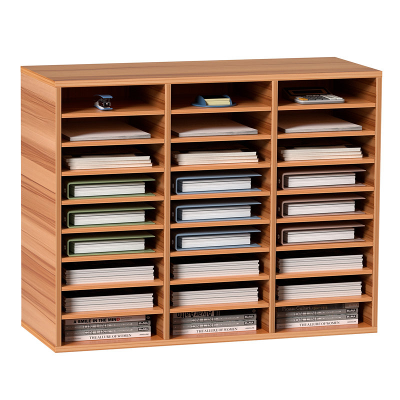 Organisateur de livres 27 compartiments, tablettes réglables, Brun