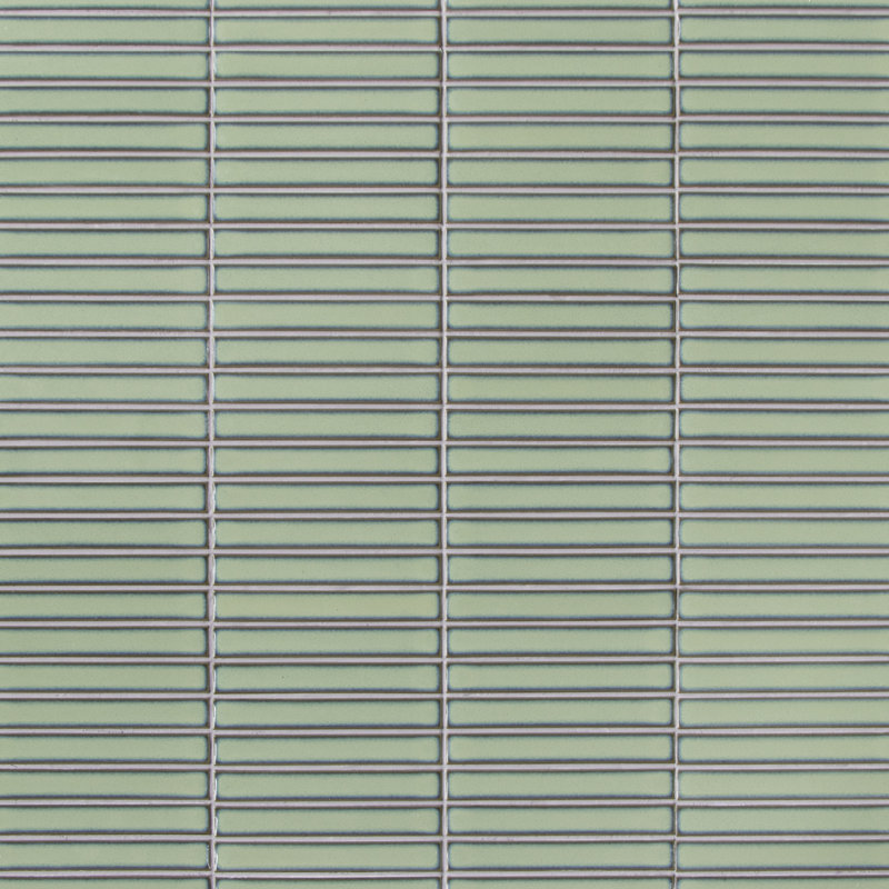 12" x 12" Stacked Glossy Kit Kat Finger Porcelain Floor & Wall Mosaic Tile, Green