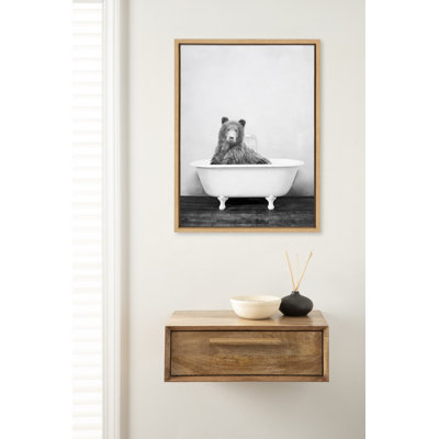 Bear in the Tub by Amy Peterson Framed Canvas Wall Art Print