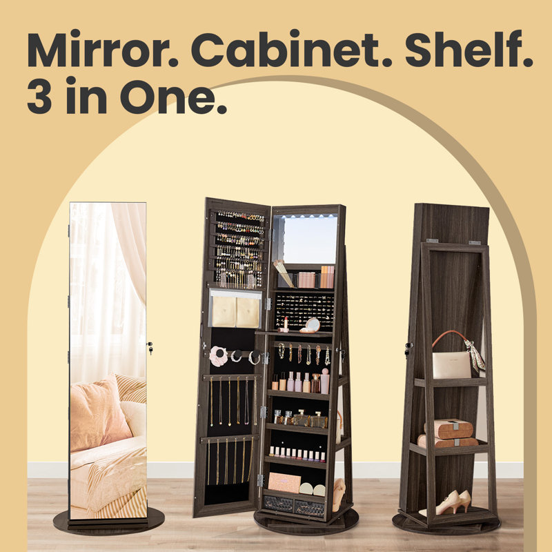 Bitha Freestanding Jewelry Armoire, Brown/Black