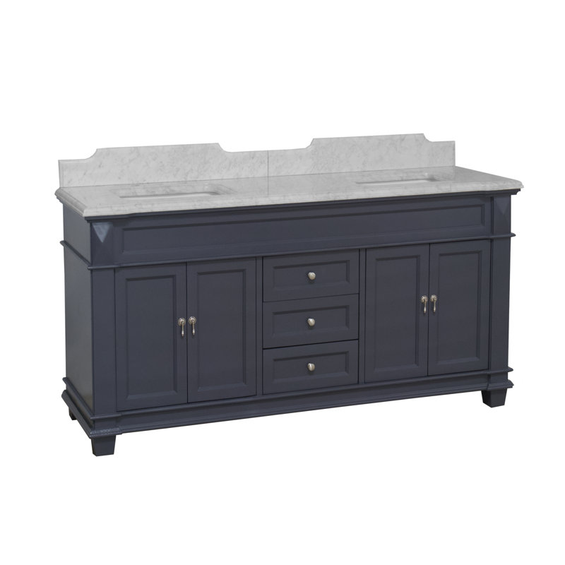 Ensemble de meuble-lavabo double 72 po Ensa, Marbre de Carrare, Gris marine