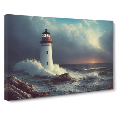 Interesting Lighthouse Seascape - Wrapped Canvas Print