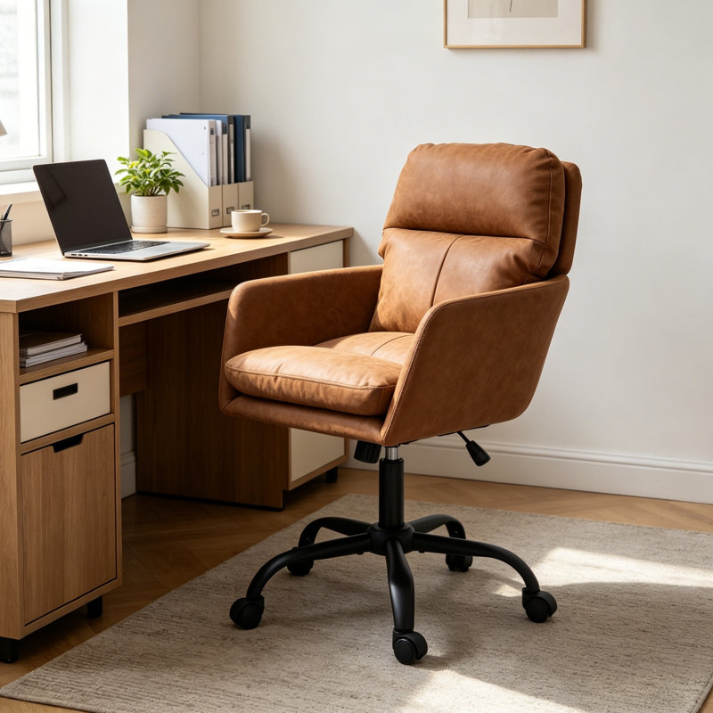 Task Chair Height Adjustable Leather Office Chair, Brown