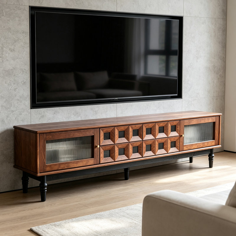 Meuble télé rétro avec armoire de rangement fermée