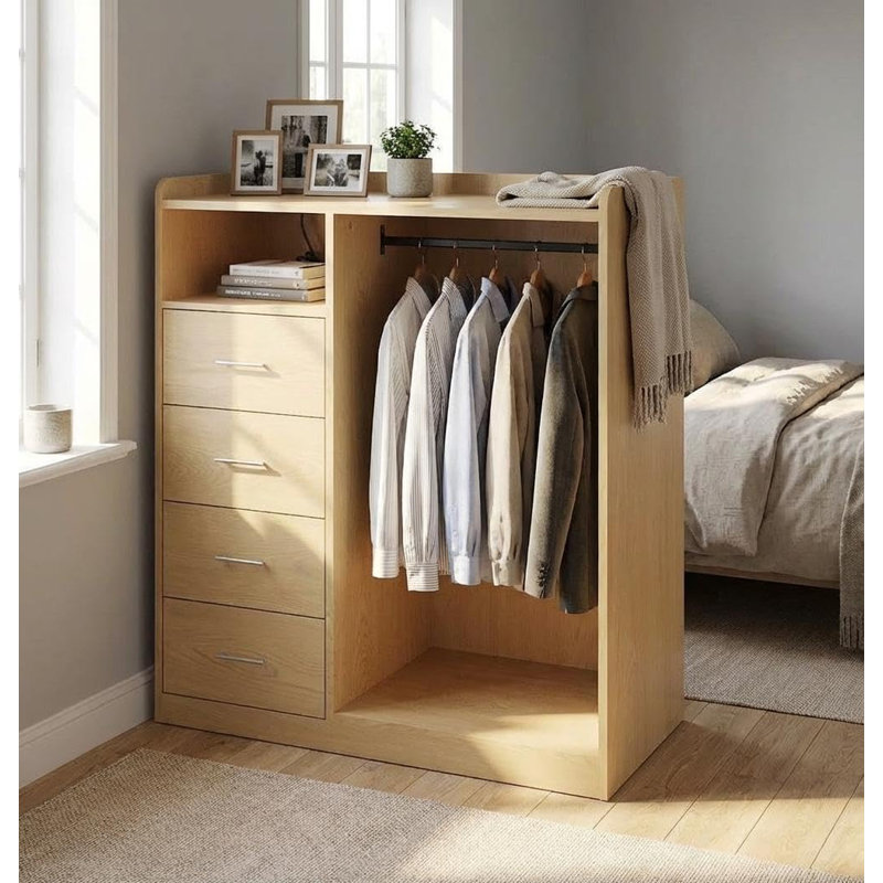 Commode de chambre à coucher avec support suspendu, commode de rangement à 4 tiroirs avec lumières DEL et station de charge USB