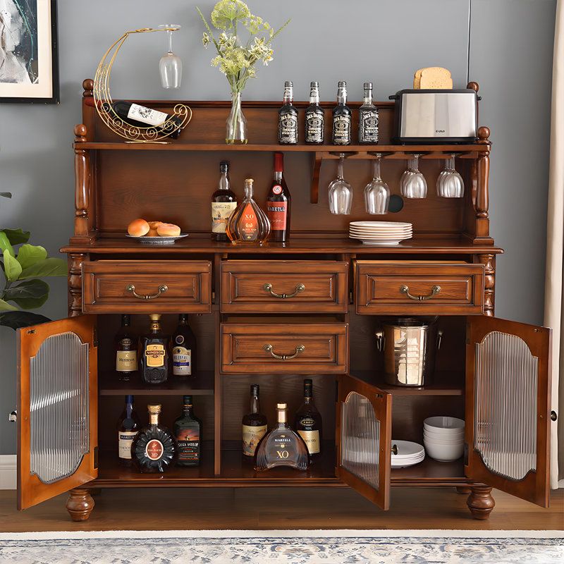 Armoire latérale de rangement murale en bois massif de style américain 62,99 po brun, H 82,68 po x l 62,99 po x P 15,35 po