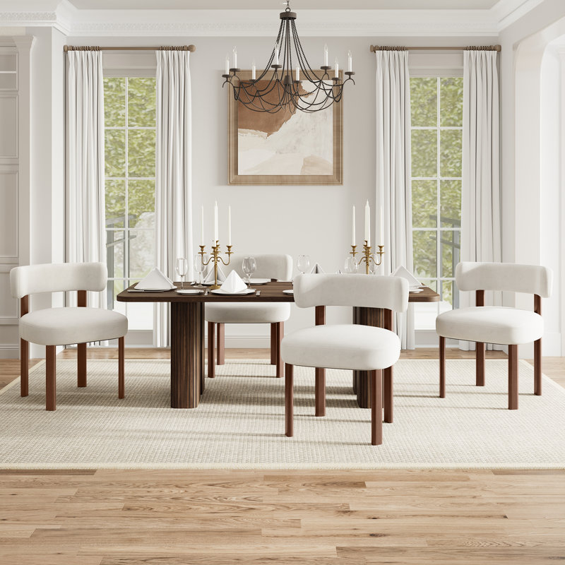 Upholstered Solid Wood Dining Chair Side Chair, White