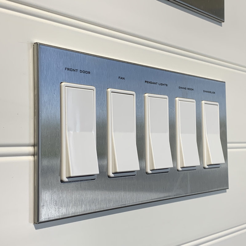 Custom Labelled Magnetic Cover 5 Gang Rocker Wall Plate, No, White