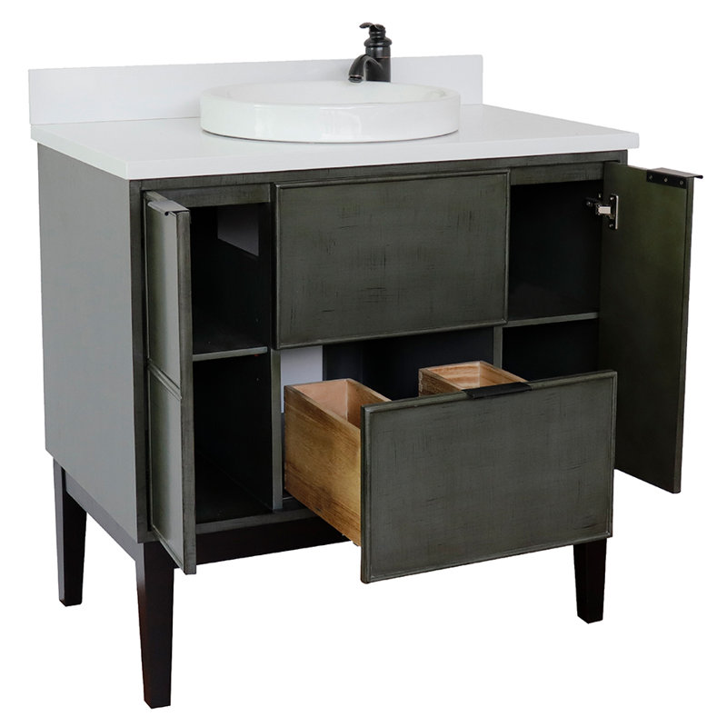37'' Single Bathroom Vanity with Top, White Quartz