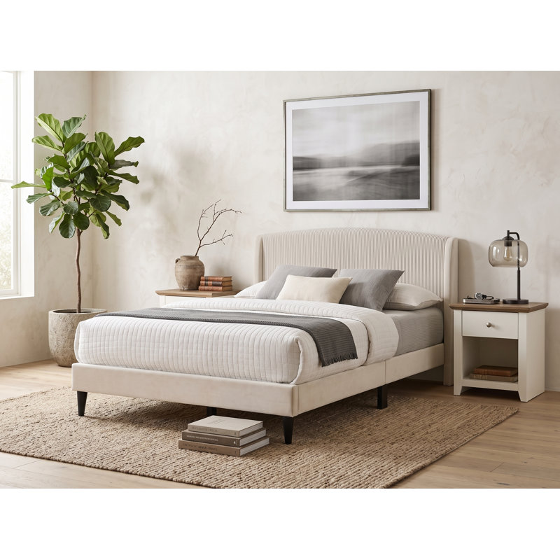 Ensemble de chambre à coucher 3 pièces Calorafield, Beige / ivoire / chêne noueux, 3 Pcs: Bed, 2 Nightstands, Queen